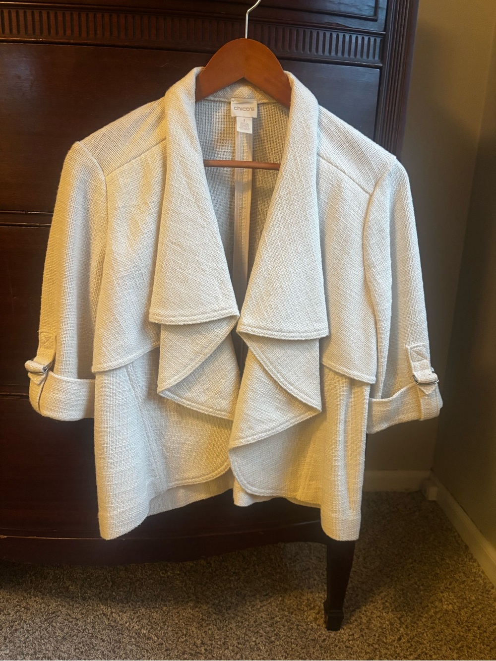 Chico's Cream Open-Front Textured Cardigan